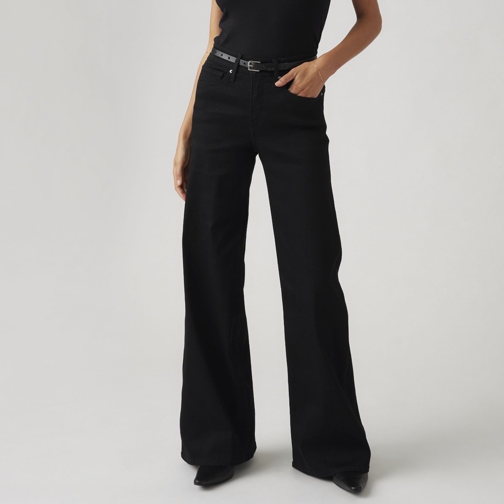 Levis 318 Shaping Wide Leg Black Denim Jeans Womens Size 25 High Rise